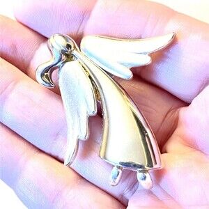 Allison Reed Vintage Angel Brooch Pin Silver Toned Signed 2” Excellent